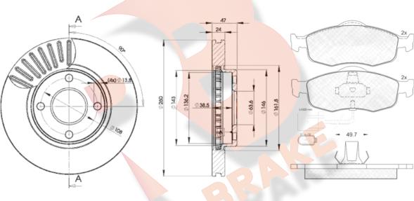 R Brake 3R09176784 - Дисковый тормозной механизм, комплект autosila-amz.com