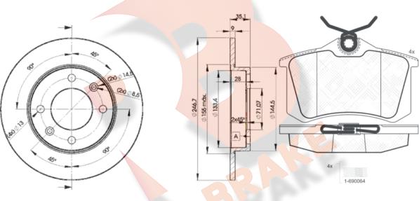 R Brake 3R06974746 - Дисковый тормозной механизм, комплект autosila-amz.com