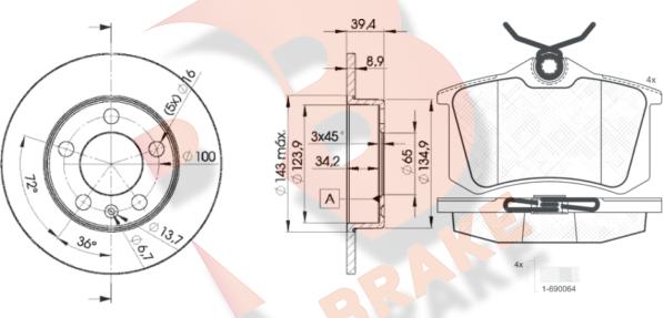 R Brake 3R06975601 - Дисковый тормозной механизм, комплект autosila-amz.com