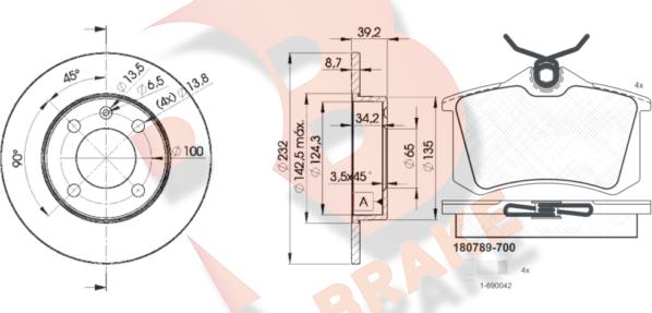 R Brake 3R07895608 - Дисковый тормозной механизм, комплект autosila-amz.com