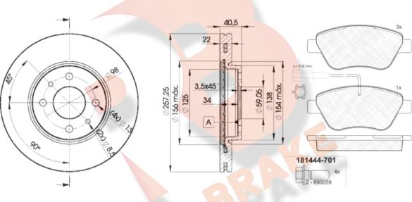 R Brake 3R14441650 - Дисковый тормозной механизм, комплект autosila-amz.com