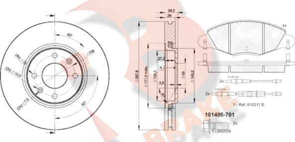 R Brake 3R14064753 - Дисковый тормозной механизм, комплект autosila-amz.com