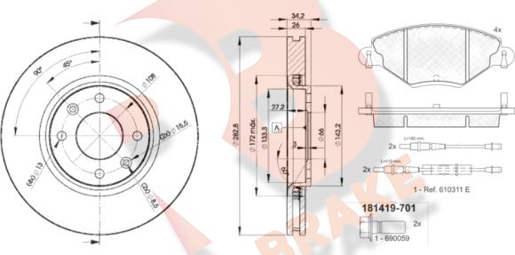 R Brake 3R14194752 - Дисковый тормозной механизм, комплект autosila-amz.com