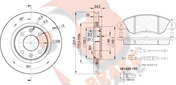 R Brake 3R14204750 - Дисковый тормозной механизм, комплект autosila-amz.com