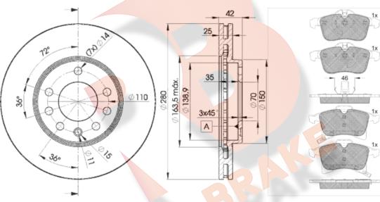 R Brake 3R15929060 - Дисковый тормозной механизм, комплект autosila-amz.com