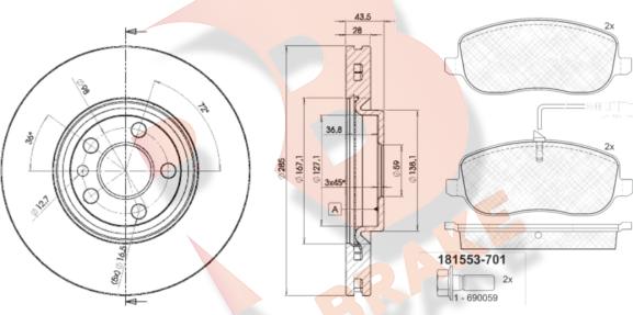 R Brake 3R15534678 - Дисковый тормозной механизм, комплект autosila-amz.com