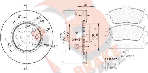 R Brake 3R15269000 - Дисковый тормозной механизм, комплект autosila-amz.com