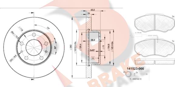 R Brake 3R15234681 - Дисковый тормозной механизм, комплект autosila-amz.com