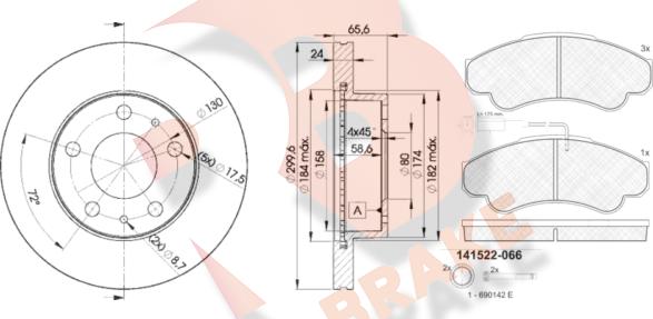 R Brake 3R15224682 - Дисковый тормозной механизм, комплект autosila-amz.com