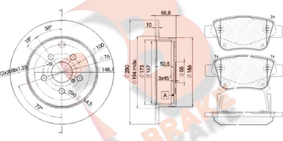 R Brake 3R16880503 - Дисковый тормозной механизм, комплект autosila-amz.com