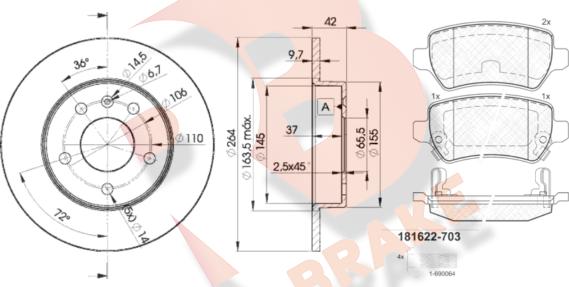 R Brake 3R16229110 - Дисковый тормозной механизм, комплект autosila-amz.com