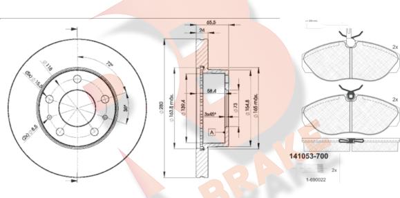 R Brake 3R10534681 - Дисковый тормозной механизм, комплект autosila-amz.com