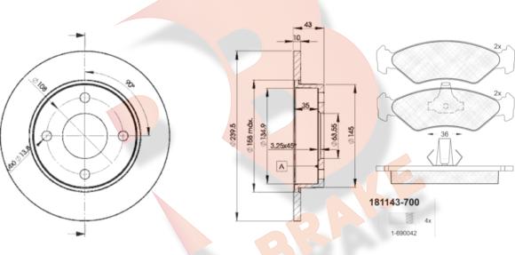 R Brake 3R11431063 - Дисковый тормозной механизм, комплект autosila-amz.com