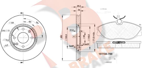 R Brake 3R11087406 - Дисковый тормозной механизм, комплект autosila-amz.com