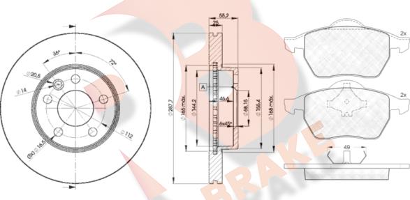 R Brake 3R11391093 - Дисковый тормозной механизм, комплект autosila-amz.com