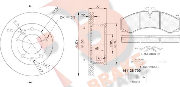 R Brake 3R1126-0181 - Дисковый тормозной механизм, комплект autosila-amz.com