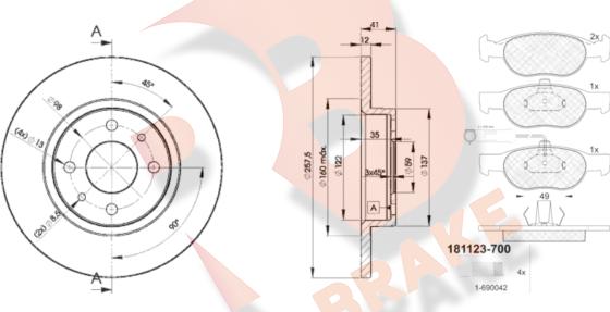 R Brake 3R11233466 - Дисковый тормозной механизм, комплект autosila-amz.com