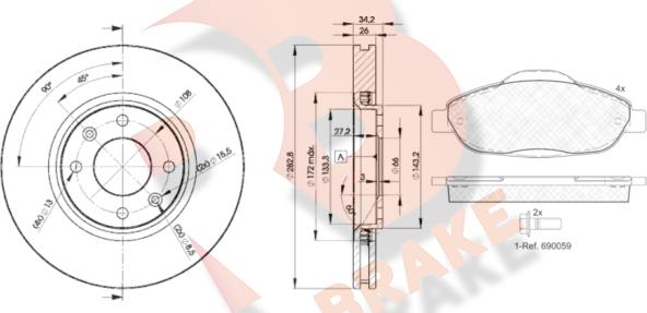 R Brake 3R18514752 - Дисковый тормозной механизм, комплект autosila-amz.com