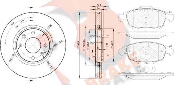 R Brake 3R18524752 - Дисковый тормозной механизм, комплект autosila-amz.com