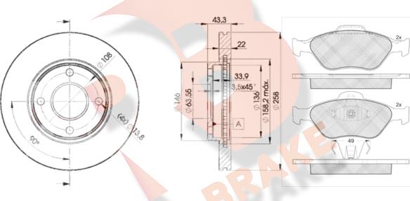 R Brake 3R13435344 - Дисковый тормозной механизм, комплект autosila-amz.com