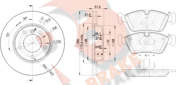 R Brake 3R12950674 - Дисковый тормозной механизм, комплект autosila-amz.com