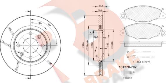 R Brake 3R12784697 - Дисковый тормозной механизм, комплект autosila-amz.com