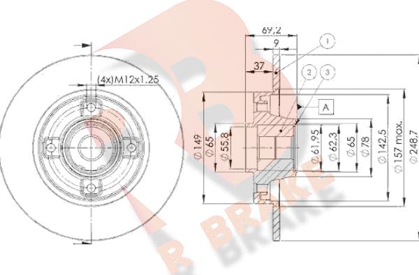 R Brake 78RBD14745 - Тормозной диск autosila-amz.com