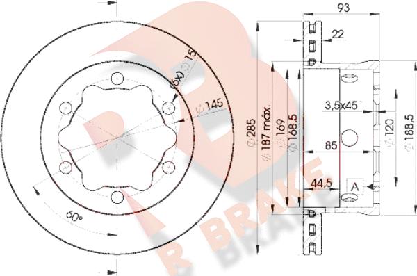 R Brake 78RBD10185 - Тормозной диск autosila-amz.com