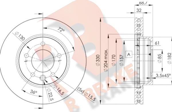 R Brake 78RBD13326 - Тормозной диск autosila-amz.com