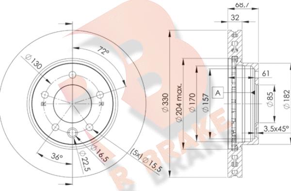 R Brake 78RBD13327 - Тормозной диск autosila-amz.com