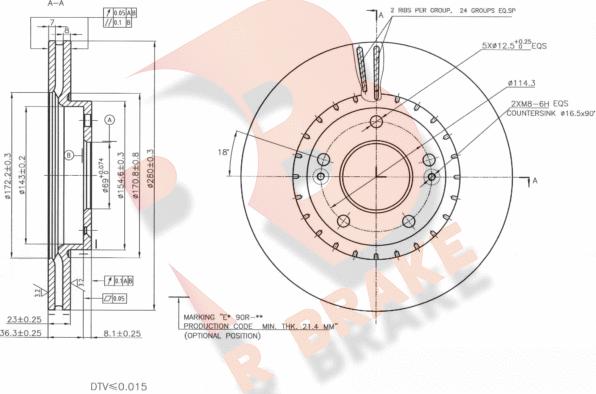 R Brake 78RBD25182 - Тормозной диск autosila-amz.com