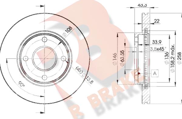 R Brake 78RBD25344 - Тормозной диск autosila-amz.com