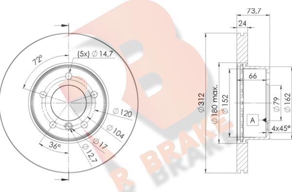 R Brake 78RBD21972 - Тормозной диск autosila-amz.com