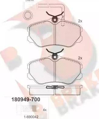 R Brake RB0949-700 - Тормозные колодки, дисковые, комплект autosila-amz.com