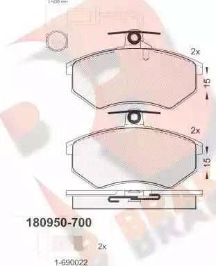 R Brake RB0950-700 - Тормозные колодки, дисковые, комплект autosila-amz.com