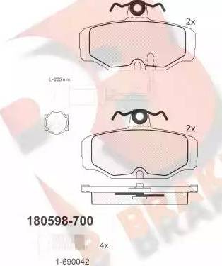 R Brake RB0598-700 - Тормозные колодки, дисковые, комплект autosila-amz.com