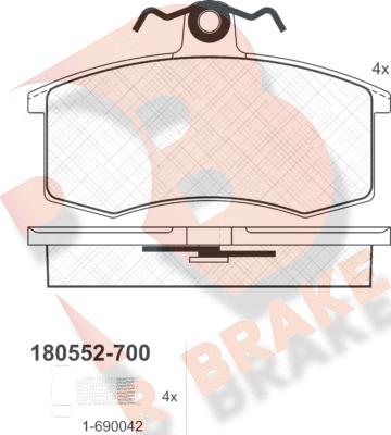 R Brake RB0552-700 - Тормозные колодки, дисковые, комплект autosila-amz.com