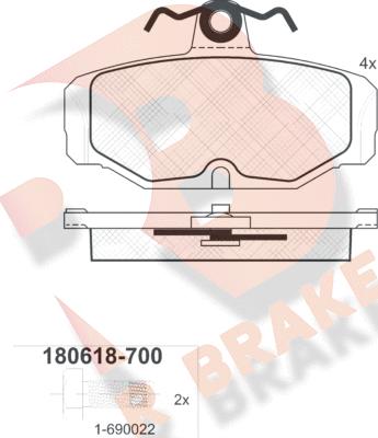 R Brake RB0618-700 - Тормозные колодки, дисковые, комплект autosila-amz.com