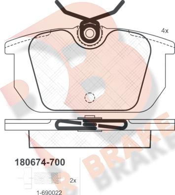 R Brake RB0674-700 - Тормозные колодки, дисковые, комплект autosila-amz.com