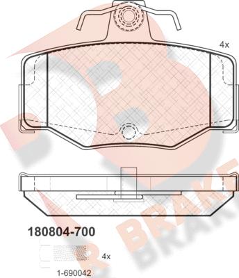 R Brake RB0804-700 - Тормозные колодки, дисковые, комплект autosila-amz.com