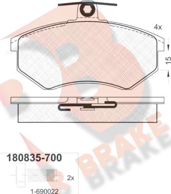 R Brake RB0835-700 - Тормозные колодки, дисковые, комплект autosila-amz.com
