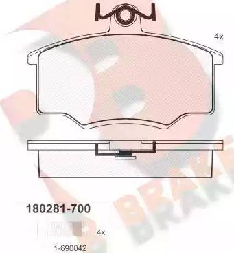 R Brake RB0281-700 - Тормозные колодки, дисковые, комплект autosila-amz.com