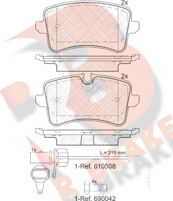 R Brake RB1986-203 - Тормозные колодки, дисковые, комплект autosila-amz.com