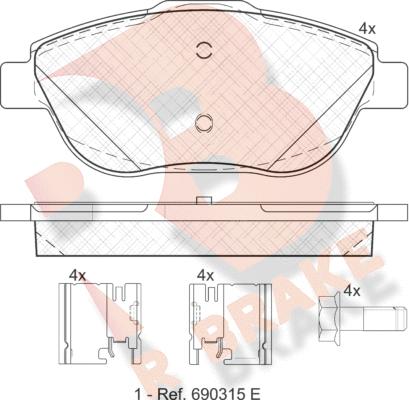 R Brake RB1925-201 - Тормозные колодки, дисковые, комплект autosila-amz.com