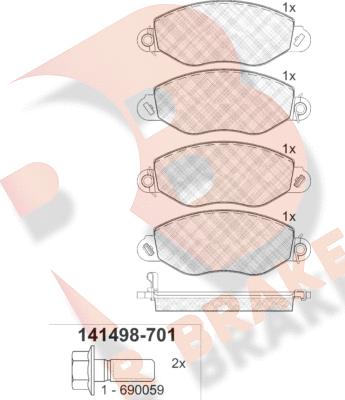 R Brake RB1498-701 - Тормозные колодки, дисковые, комплект autosila-amz.com