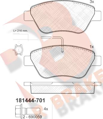 R Brake RB1444-701 - Тормозные колодки, дисковые, комплект autosila-amz.com