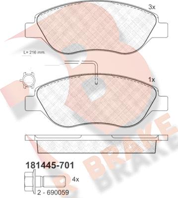 R Brake RB1445-701 - Тормозные колодки, дисковые, комплект autosila-amz.com