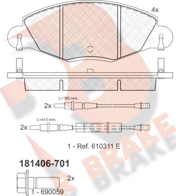 R Brake RB1406-701 - Тормозные колодки, дисковые, комплект autosila-amz.com