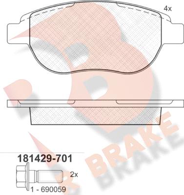 R Brake RB1429-701 - Тормозные колодки, дисковые, комплект autosila-amz.com