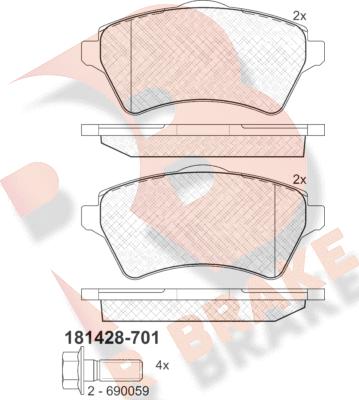 R Brake RB1428-701 - Тормозные колодки, дисковые, комплект autosila-amz.com